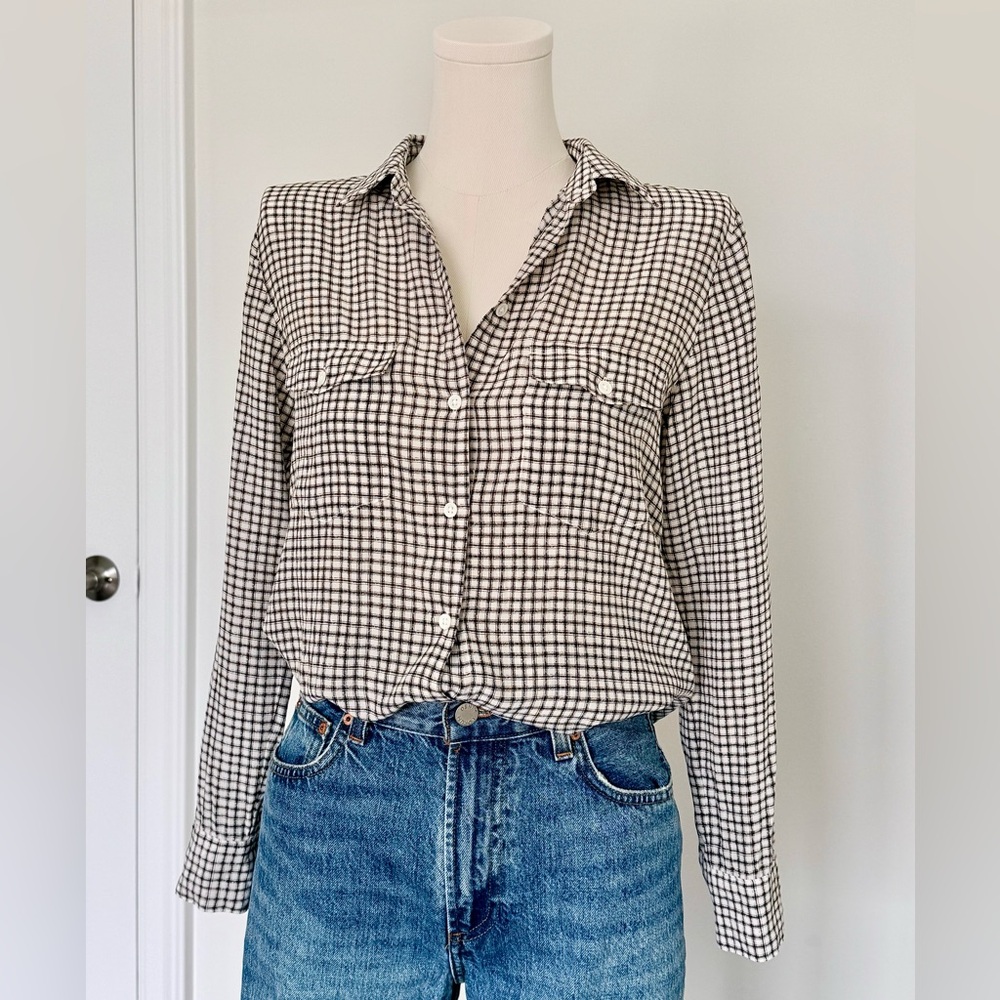 Club Monaco 100% Silk Plaid Button-Down